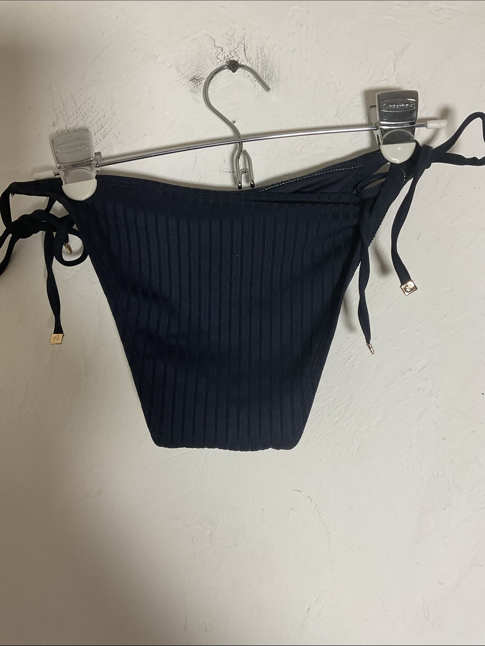 MICHAEL Michael Kors Ribbed Gold Chain Triangle Bikini Set Size S Navy - Picture 10 of 13